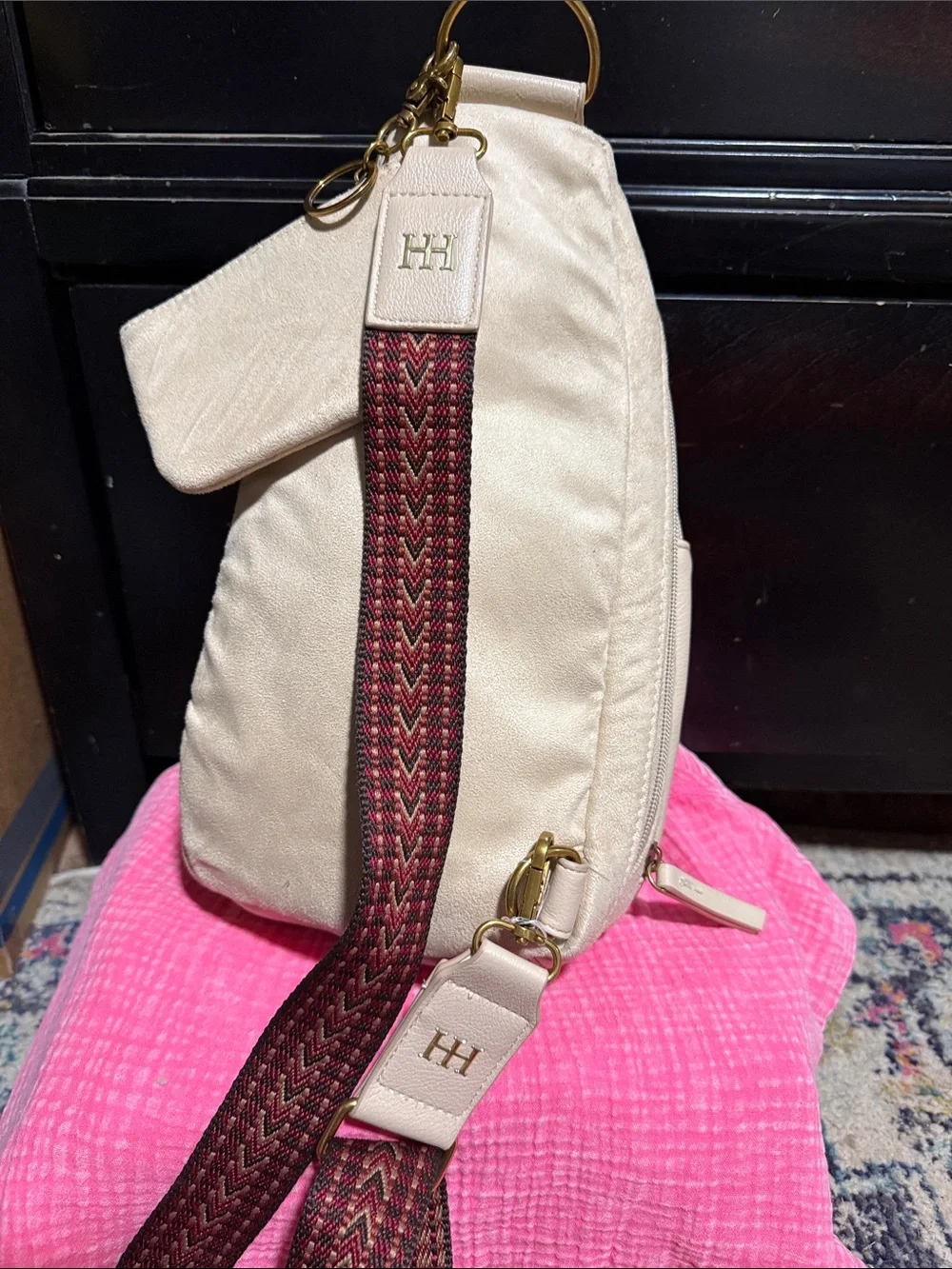 Haute Hippie Cream Mini Backpack with Patterned Strap